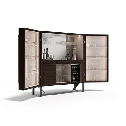 Modern Geometric Bar Cabinet with Cream Finish