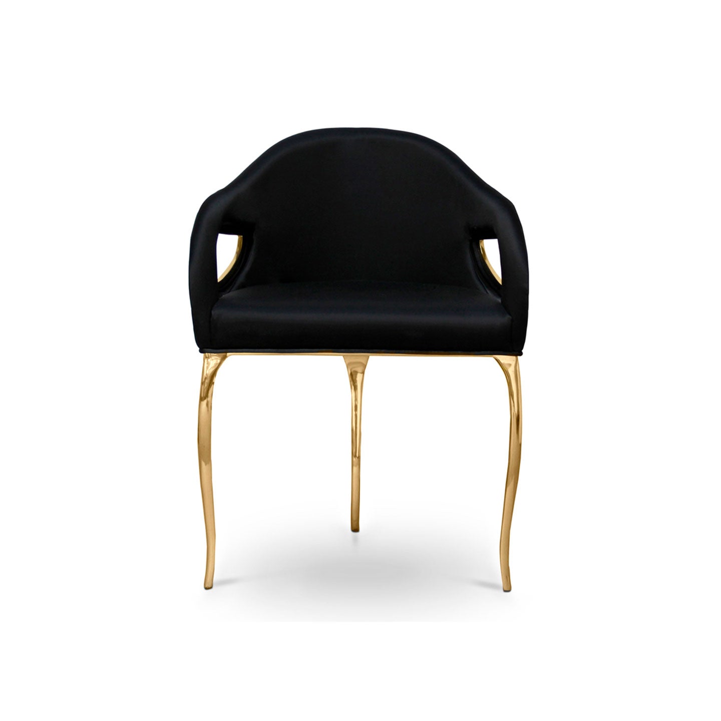 Luxury Black Velvet Armchair with Sculptural Gold Metal Frame | Modern Curve Dining Chair