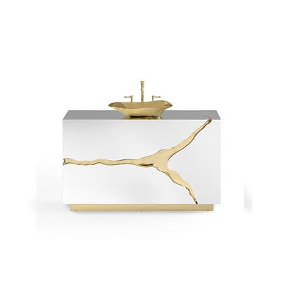 Customized  Sink Set Bathroom   White and Gold Stainless Steel Luxury Bathroom Vanity Cabinet with Sink