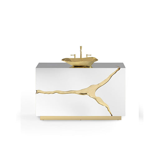 Customized  Sink Set Bathroom   White and Gold Stainless Steel Luxury Bathroom Vanity Cabinet with Sink