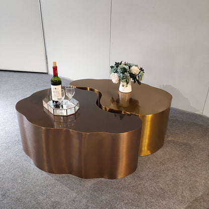 Irregular Cloud Nesting Coffee Table Set, Brushed Stainless Steel Two-Tone Gold & Bronze Center Table