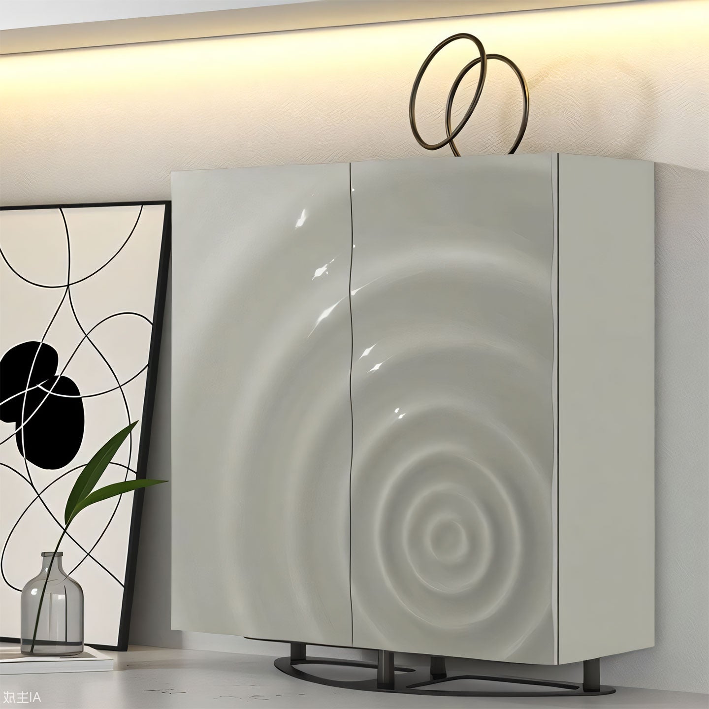 Modern water ripple glossy wine cabinet, suitable for living rooms and kitchens