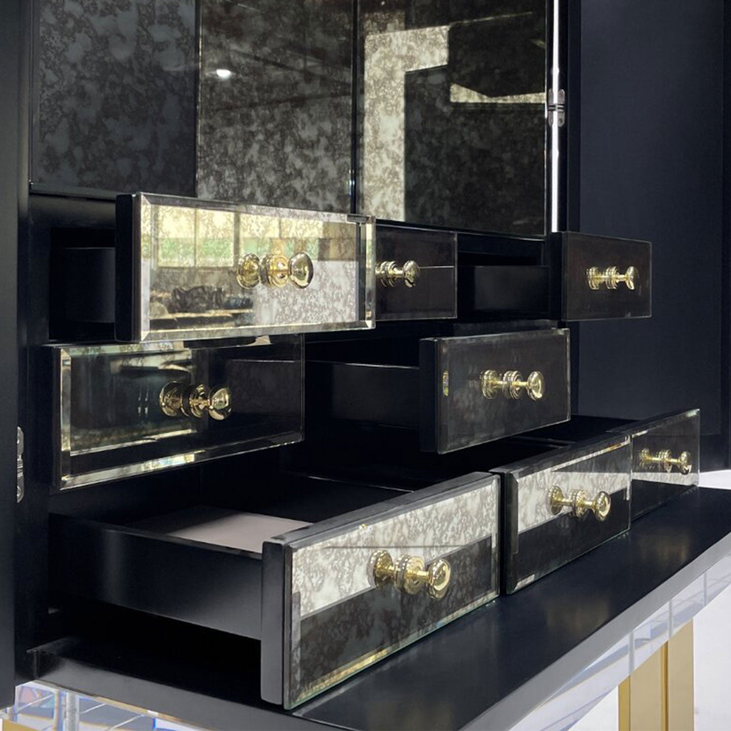 Pixel  Cabinet Luxury Multicolor Mosaic Wine Cabinet - Gold Base