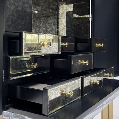 Pixel  Cabinet Luxury Multicolor Mosaic Wine Cabinet - Gold Base