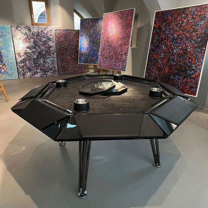 Luxury Modern Glass Eight-player Chess and Card Table Stainless Steel Leg Table Large Board Games for Relax at Home