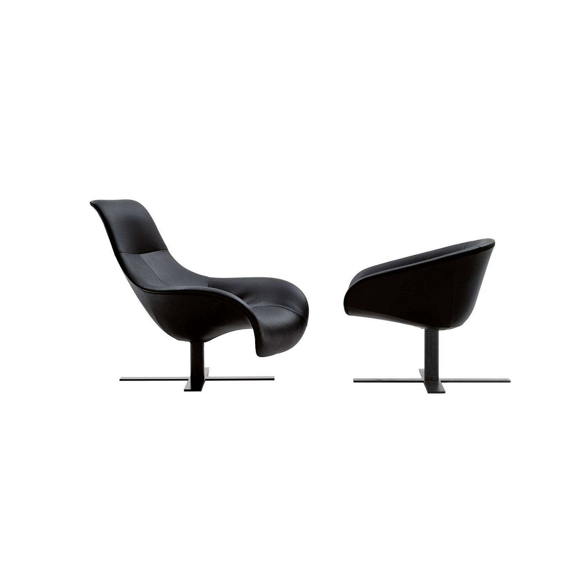 Modern Shell‑Style Leather Accent Chair, Organic Curved Swivel Lounge Chair with X‑Shaped Metal Base