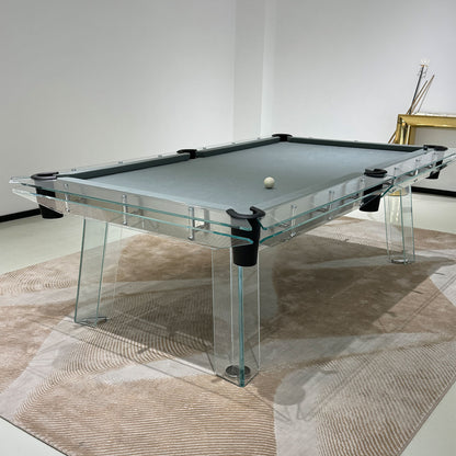 High-End Customized  Crystal Glass Pool Table With Slate Bed and Stainless Steel Rails-Factory Direct