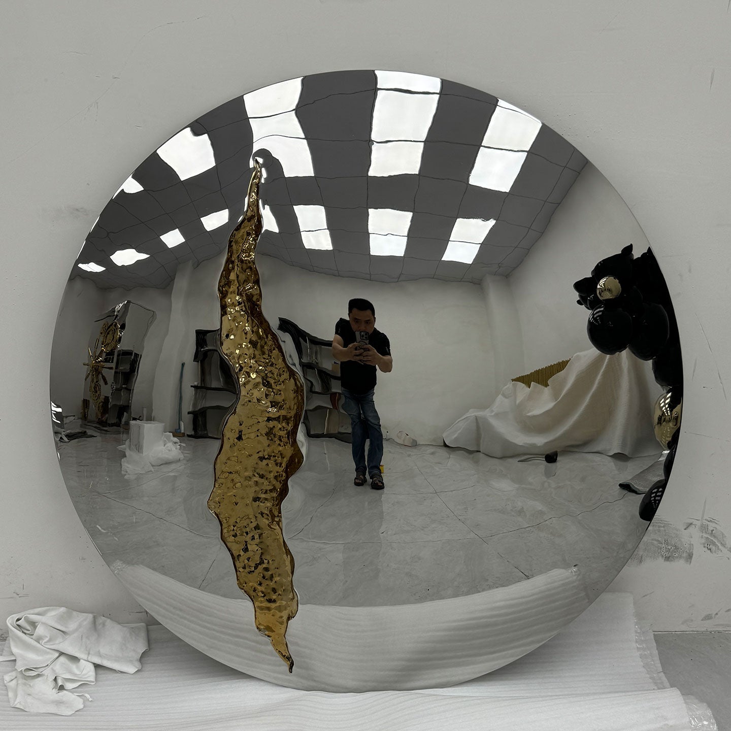 Circular mirror silver stainless steel wall mirror