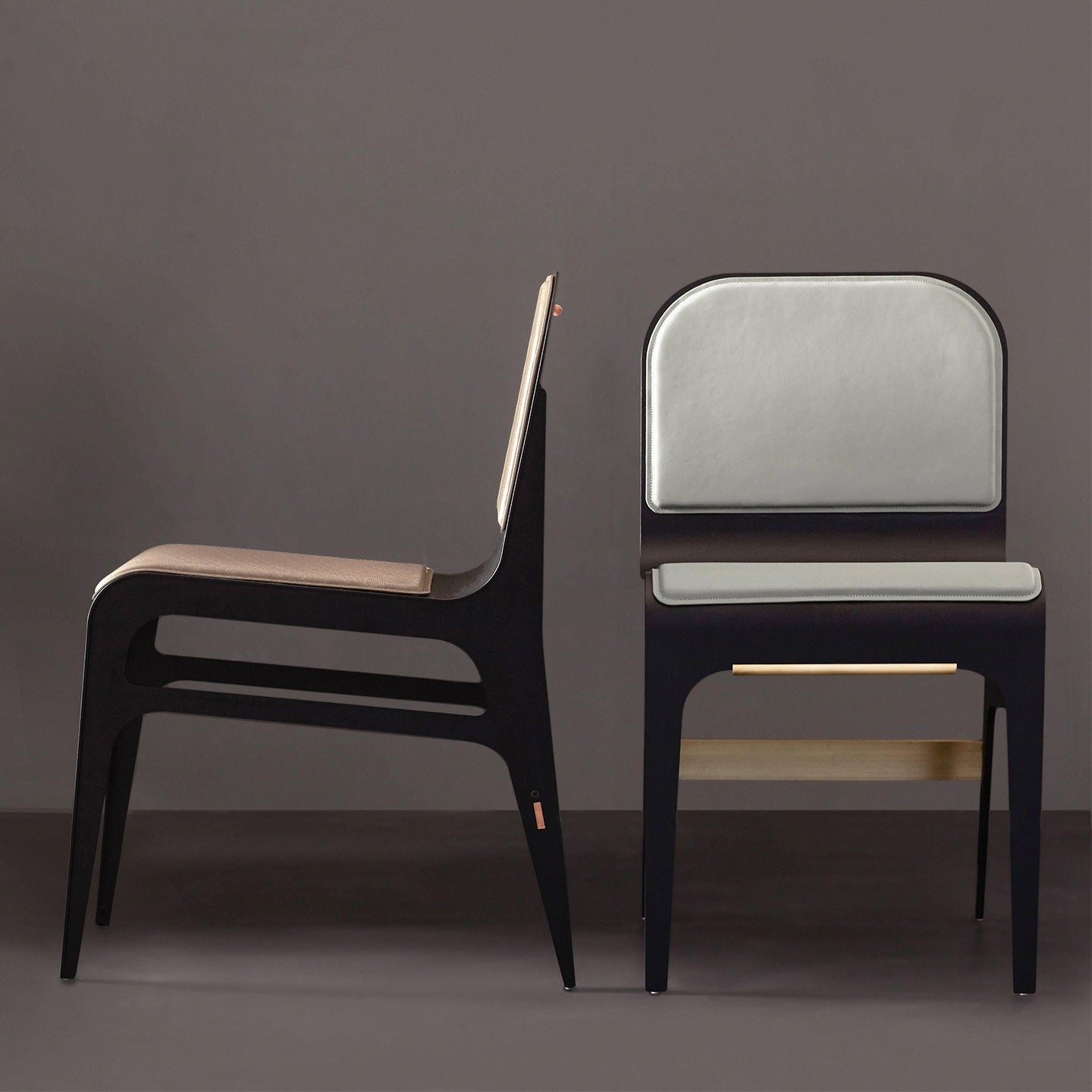 Bardot Side or Dining Chair in Black Steel and Satin Copper with French Leather