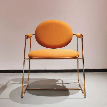 Modern Orange Velvet Accent Chair with Rose Gold Metal Frame | Dining Chair