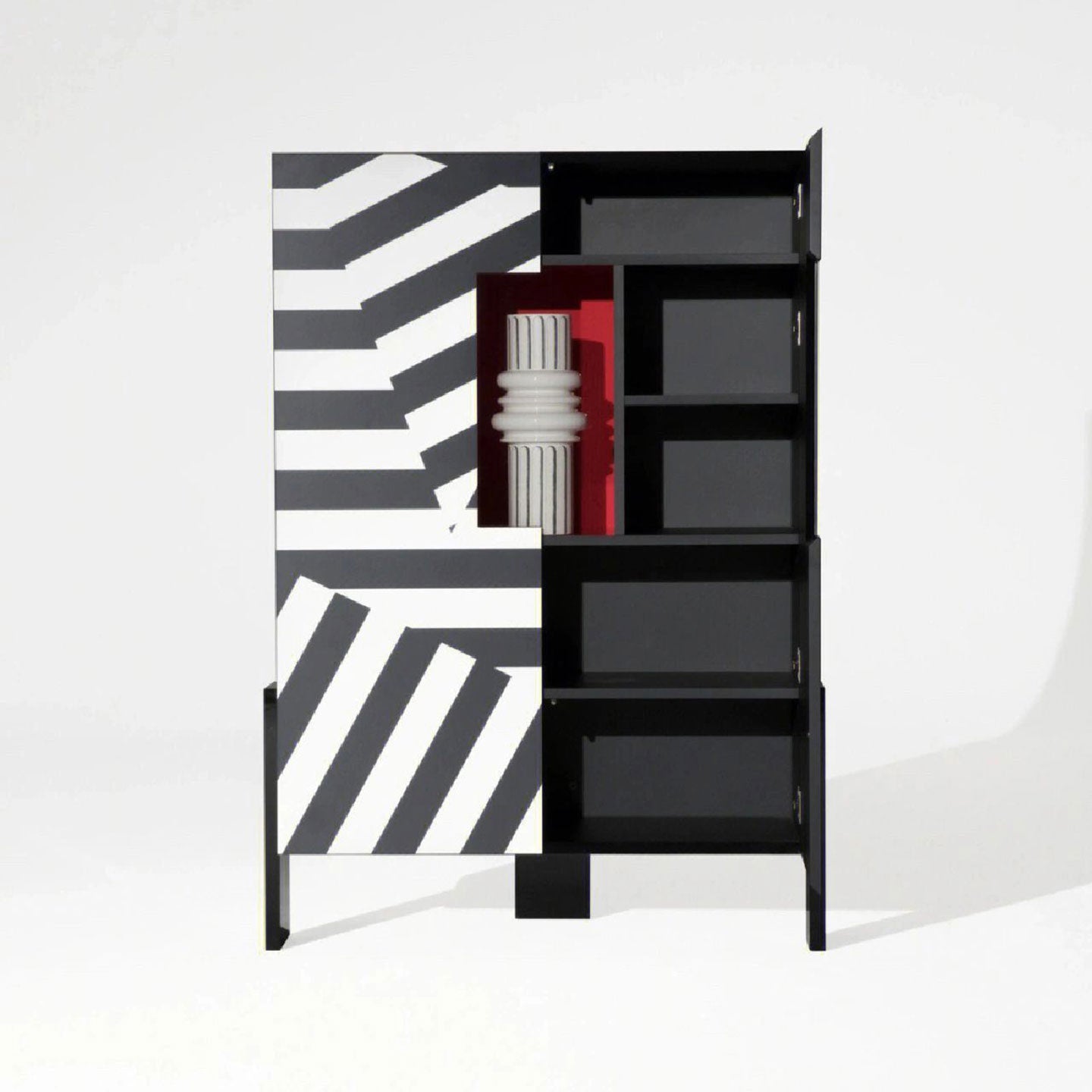 Geometric Storage Cabinet, Black White Striped  Cabinet for Living Room