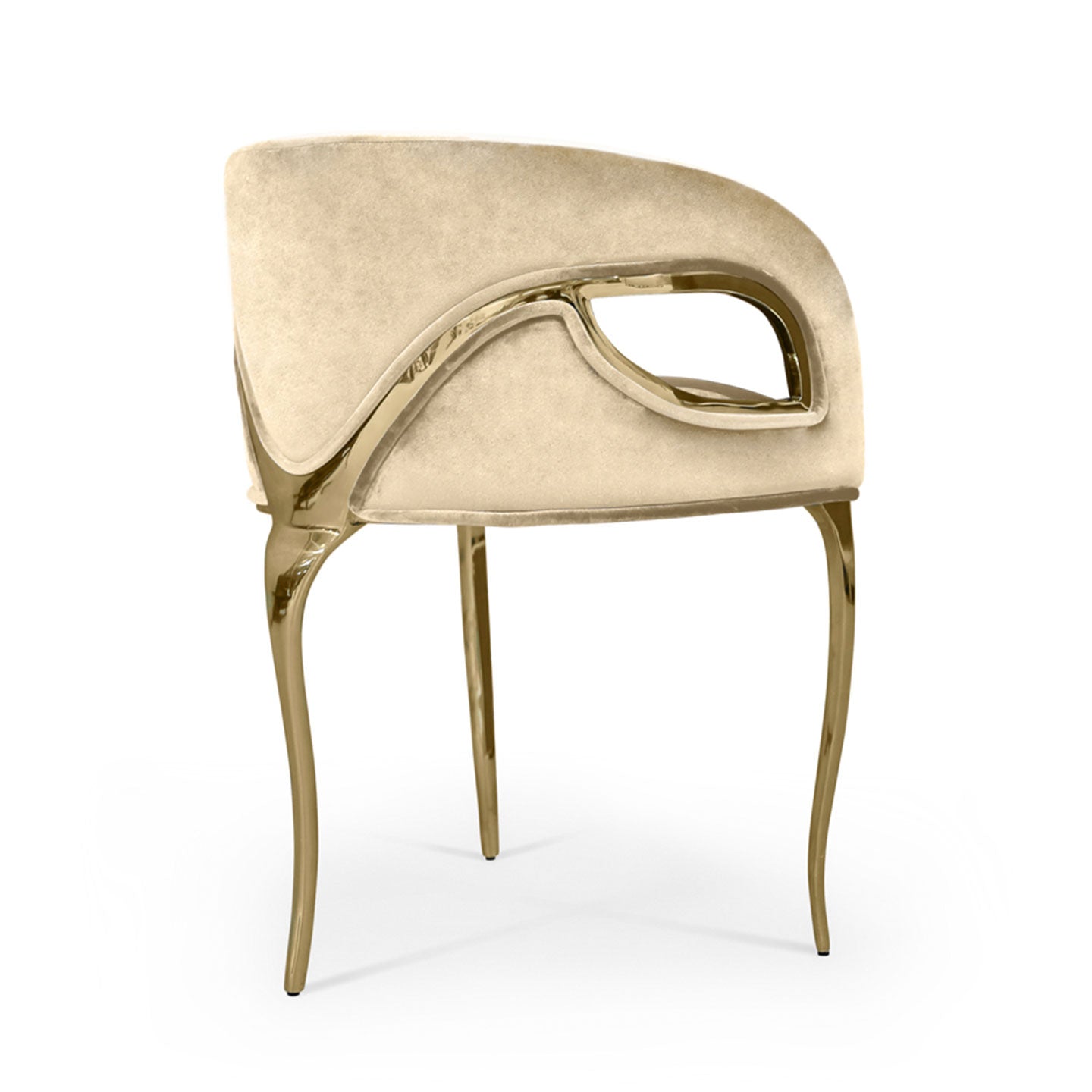 Modern Statement Dining Chair with Sculptural Gold Metal Frame