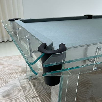 High-End Customized  Crystal Glass Pool Table With Slate Bed and Stainless Steel Rails-Factory Direct