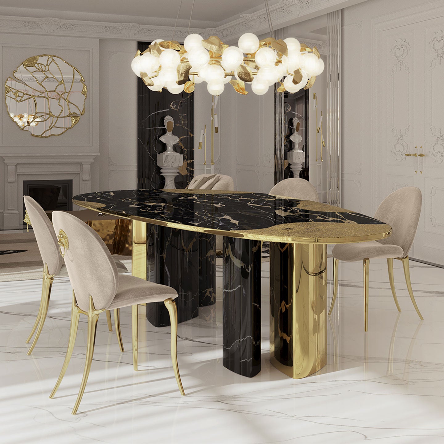 black marble and gold dining table