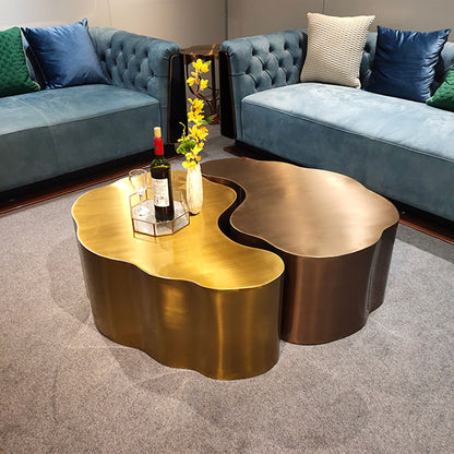 Irregular Cloud Nesting Coffee Table Set, Brushed Stainless Steel Two-Tone Gold & Bronze Center Table