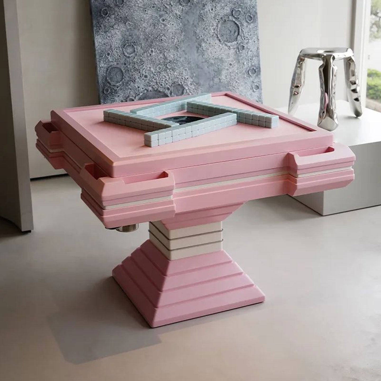 Luxury Mahjong Set Majiang Auto Shuffle Automated White Automatic Mahjong Table Supports Custom Colors