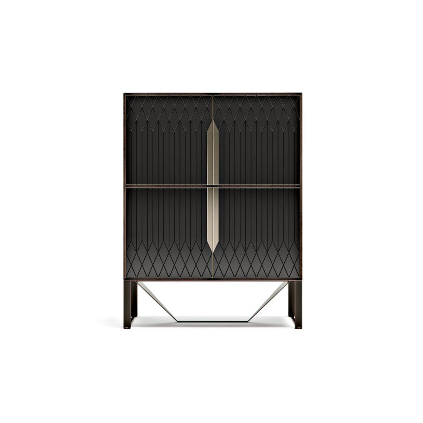 Modern Geometric Bar Cabinet with Cream Finish