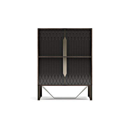 Modern Geometric Bar Cabinet with Cream Finish