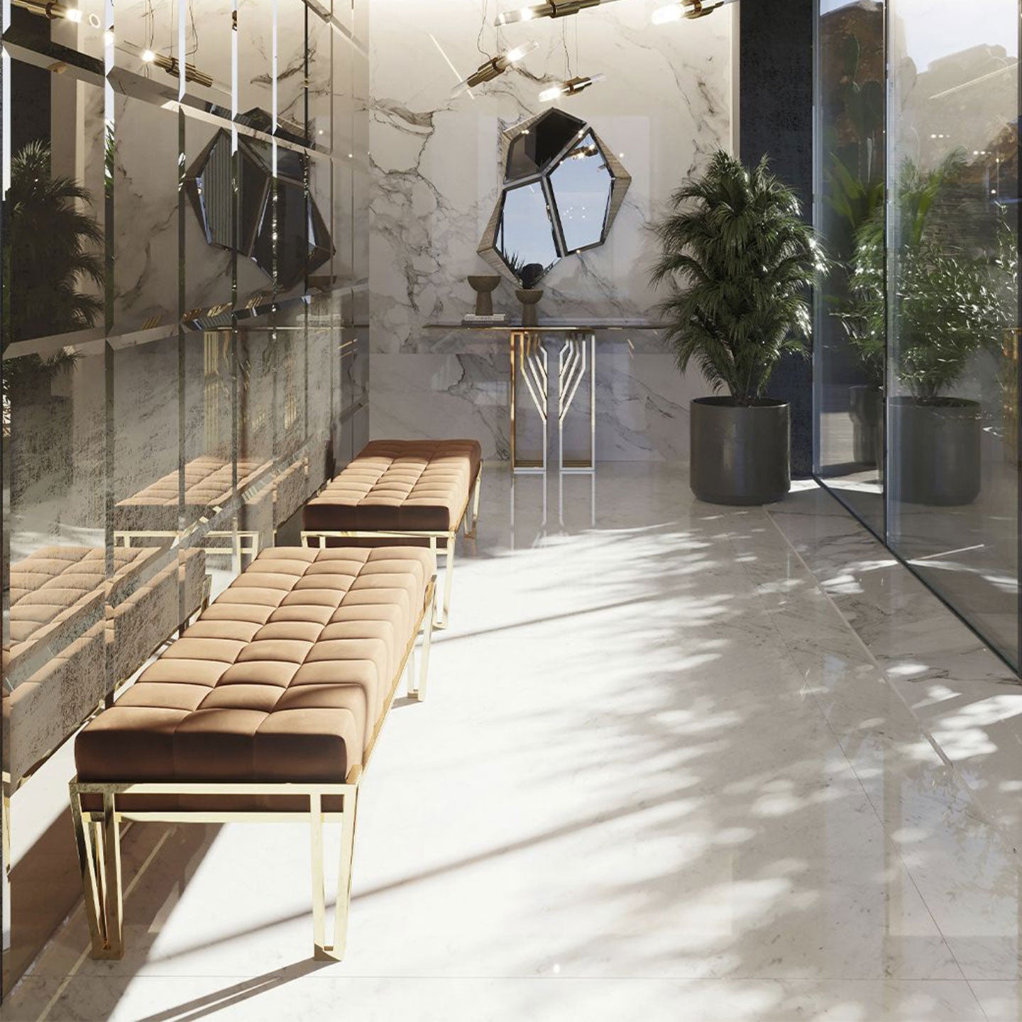 Luxury Black Velvet Bench with Gold Metal Legs