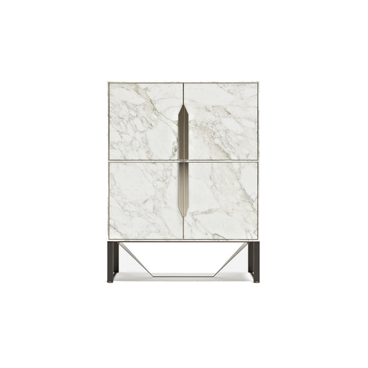 Marble Effect Bar Cabinet with Gold Accent Handle