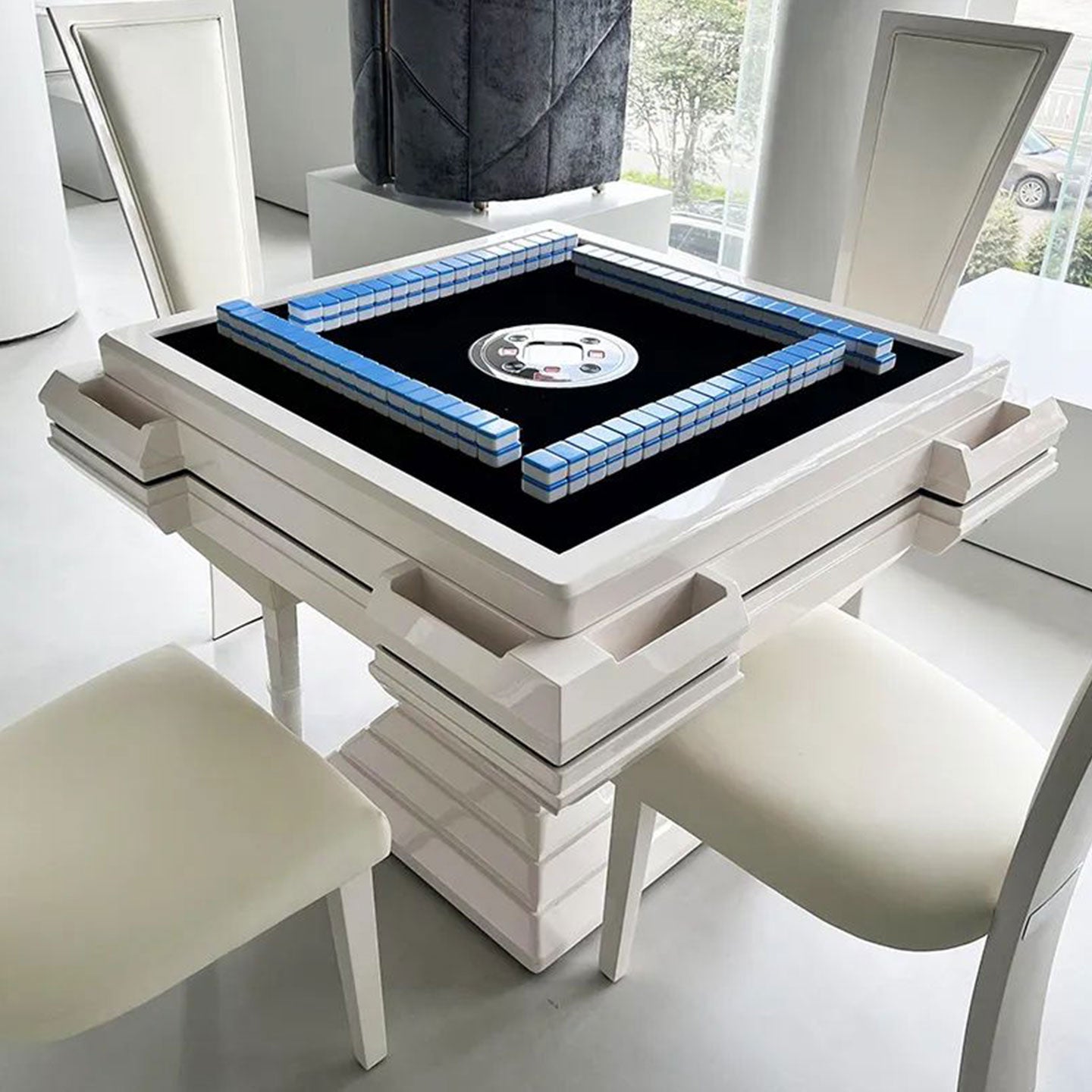 Luxury Mahjong Set Majiang Auto Shuffle Automated White Automatic Mahjong Table Supports Custom Colors