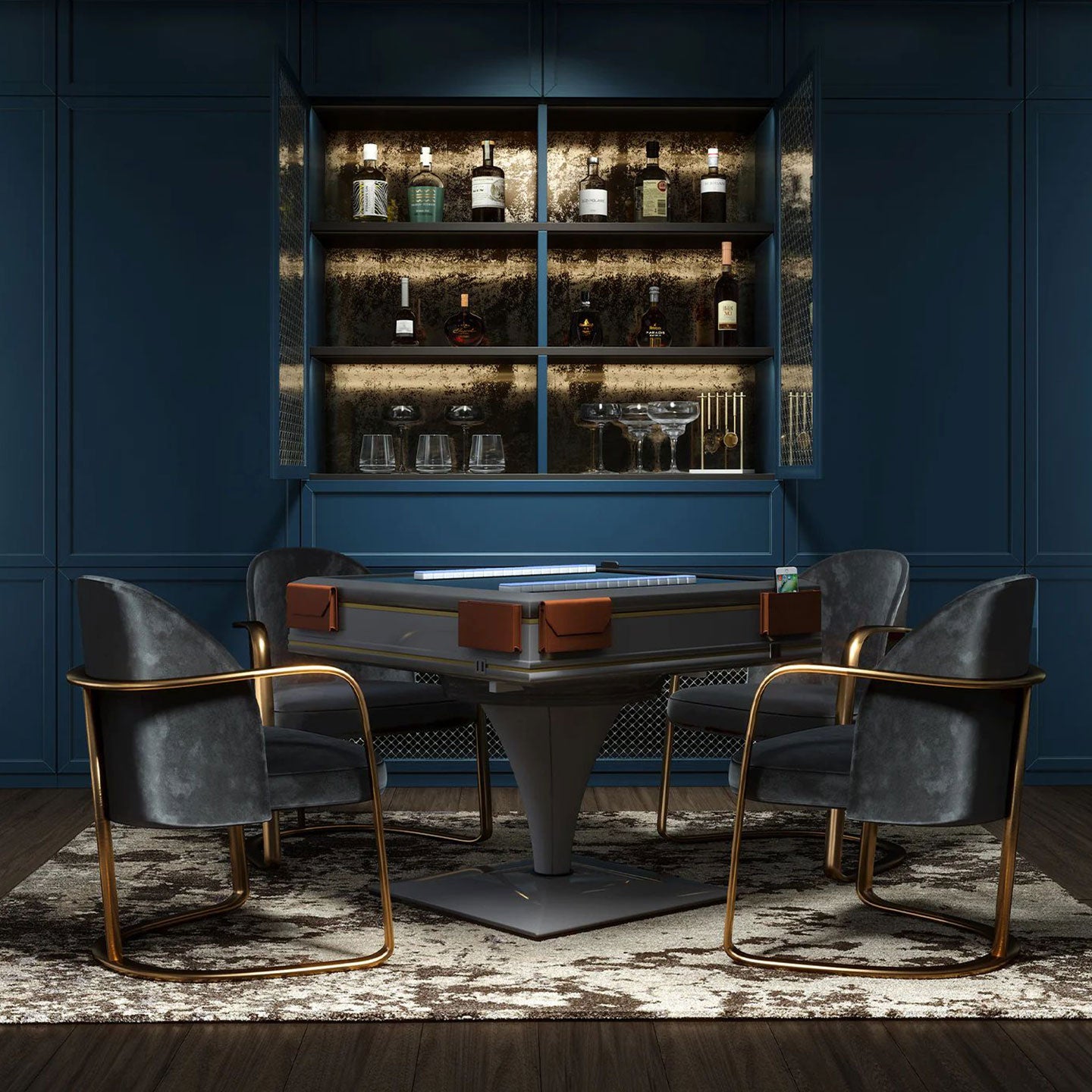 Luxury Fully Automatic Conical Mahjong Table Leather Mahjong Table Four-person Game Entertainment Table