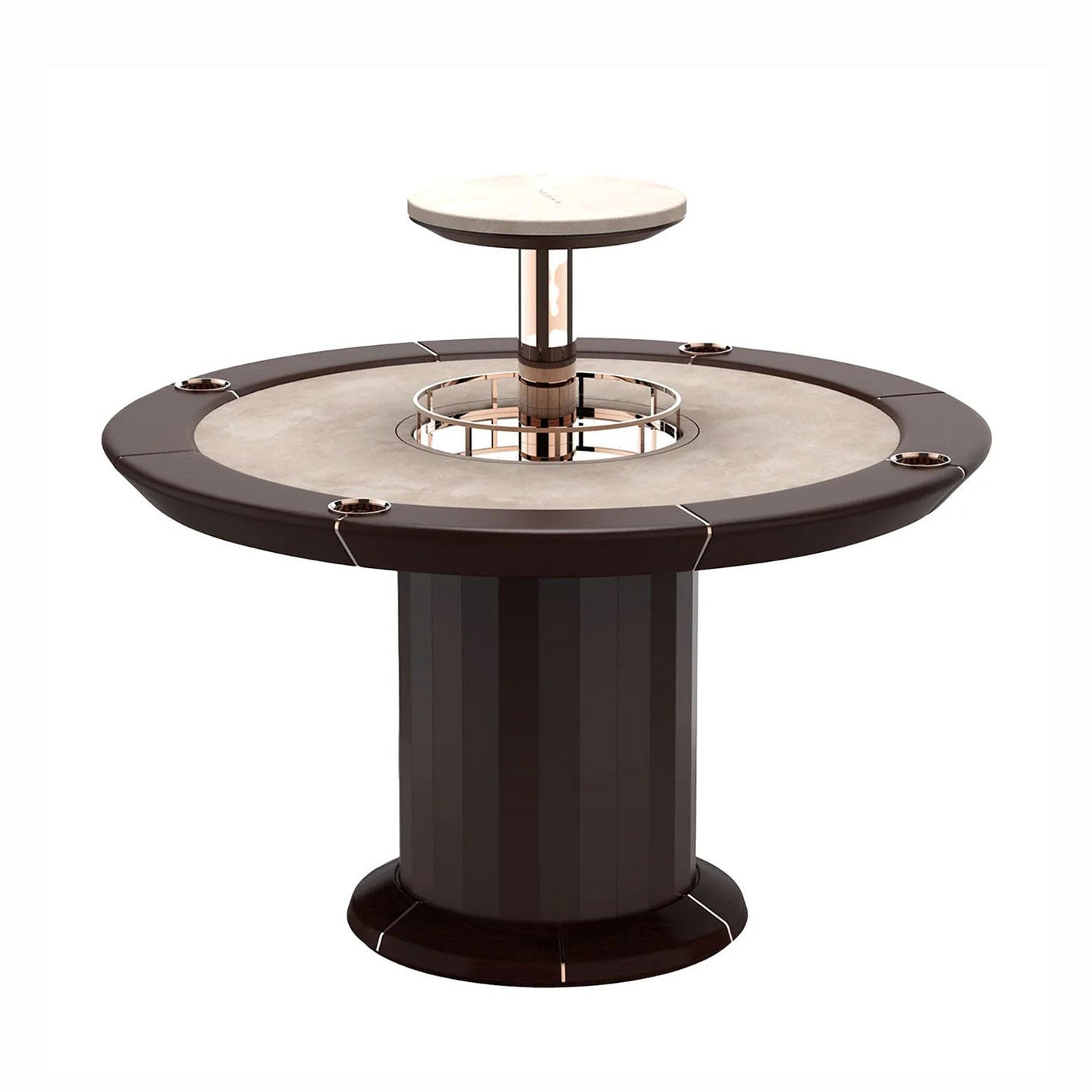 Custom-designed private game room poker table with adjustable bar; colors available upon request.