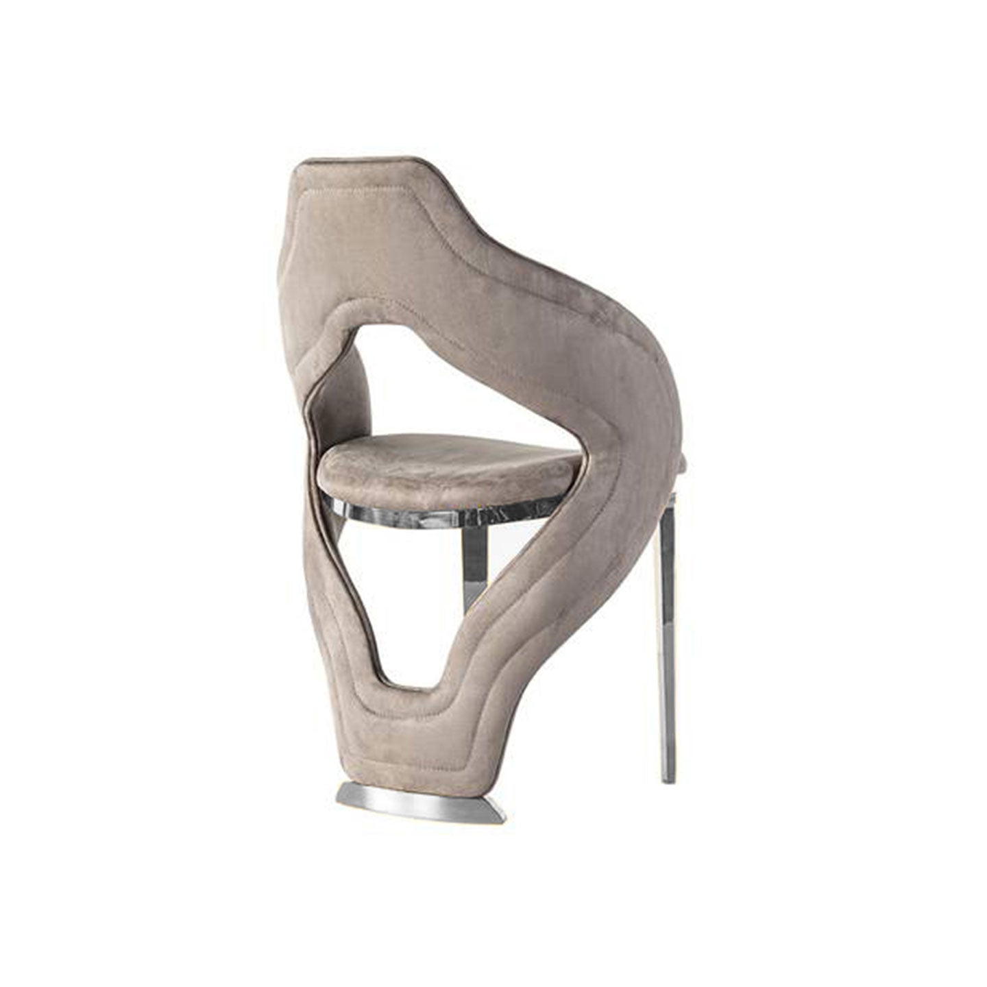 Luxury sculptural velvet chair with openwork curved gold legs - designer chair