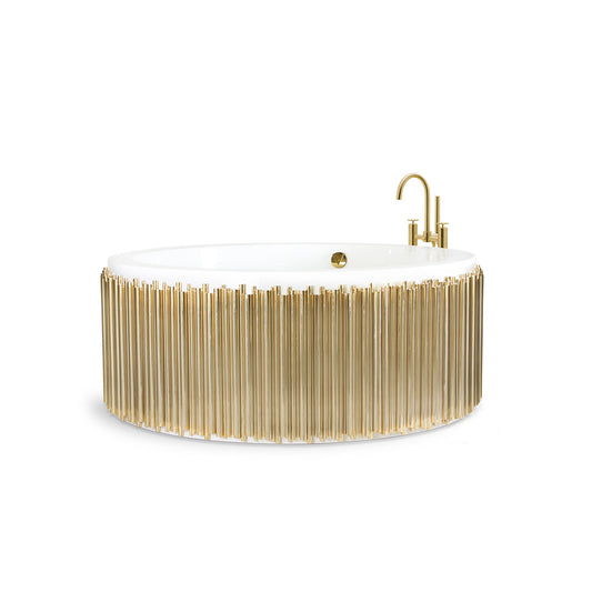 Luxury  Stainless Steel Round Bathtub with Gold Stainless Steel Faucet