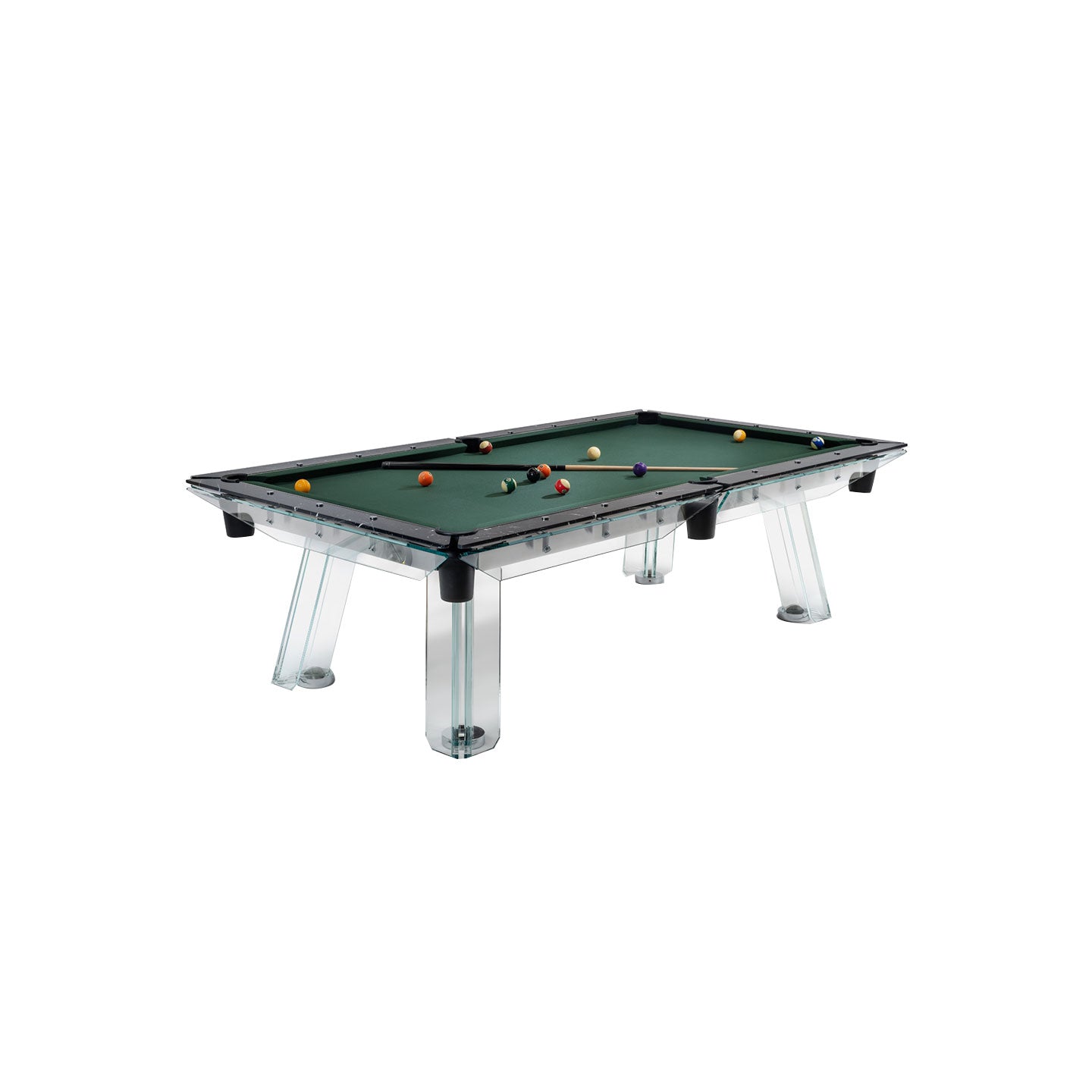 High-End Customized  Crystal Glass Pool Table With Slate Bed and Stainless Steel Rails-Factory Direct