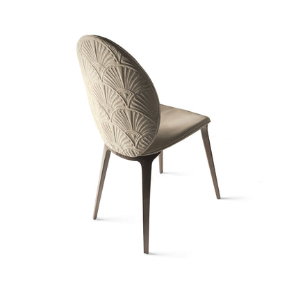 Luxury  Velvet Dining Chair with Embossed Leaf Pattern | Round Back Rose Gold Metal Legs