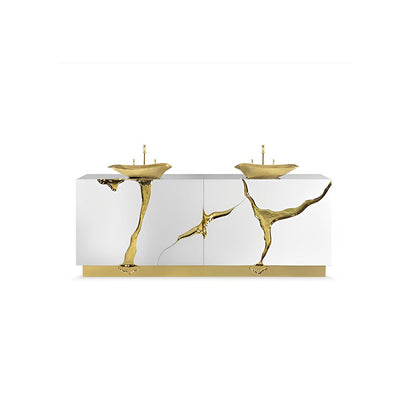 Customized Luxury Bathroom Stainless Steel Washstand Gold Sink Washbasin with Cabinet for Villa