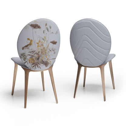 Luxury  Velvet Dining Chair with Embossed Leaf Pattern | Round Back Rose Gold Metal Legs