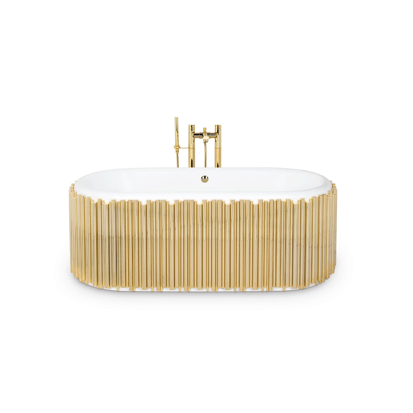 Luxury  Stainless Steel Oval Bathtub with Gold Stainless Steel Faucet