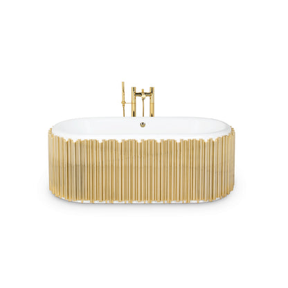 Luxury  Stainless Steel Oval Bathtub with Gold Stainless Steel Faucet