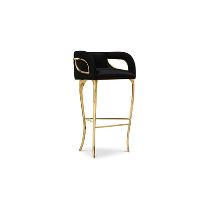 Bar Stool with Polished Brass and Velvet Finish