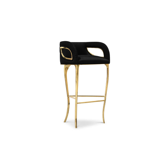 Bar Stool with Polished Brass and Velvet Finish