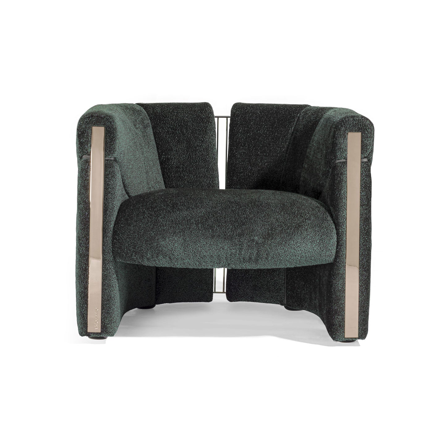 Luxury Curved Boucle Accent Chair, Rose Gold Metal Trim Upholstered Armchair for Villa Living Room