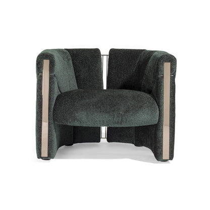 Luxury Curved Boucle Accent Chair, Rose Gold Metal Trim Upholstered Armchair for Villa Living Room
