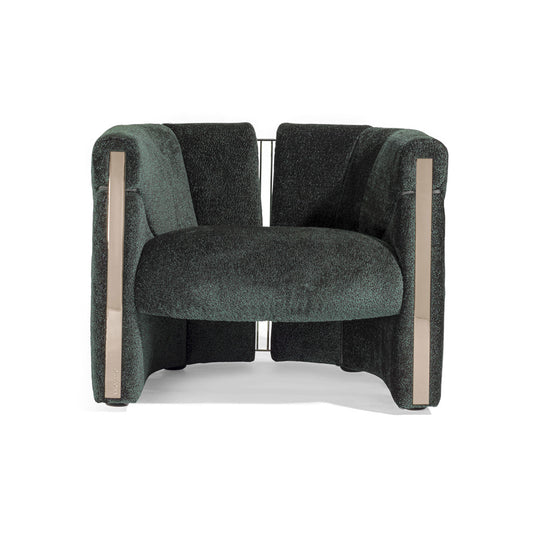 Luxury Curved Boucle Accent Chair, Rose Gold Metal Trim Upholstered Armchair for Villa Living Room