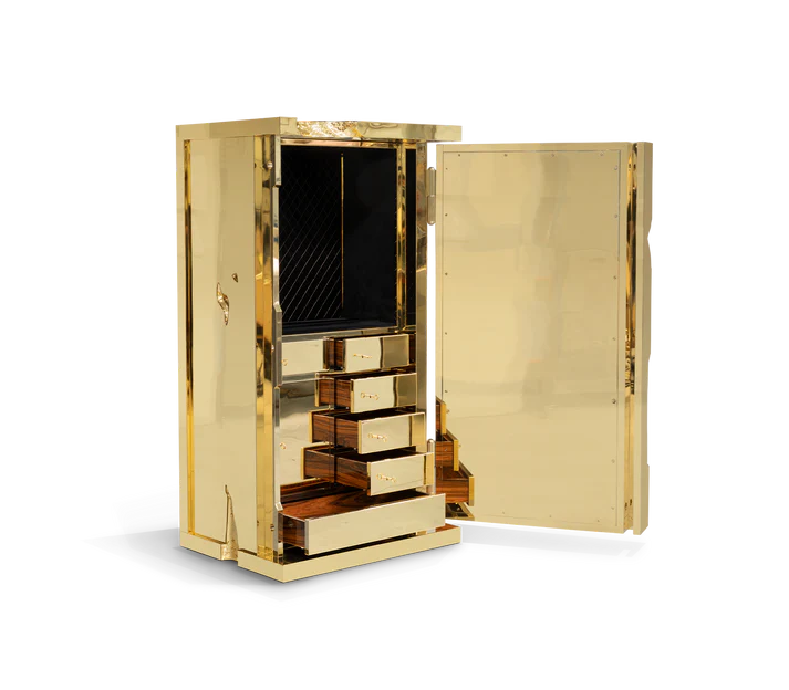 Luxury Gold  Safe Cabinet with Exposed Gears and Clockwork Mechanisms