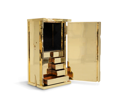 Luxury Gold  Safe Cabinet with Exposed Gears and Clockwork Mechanisms