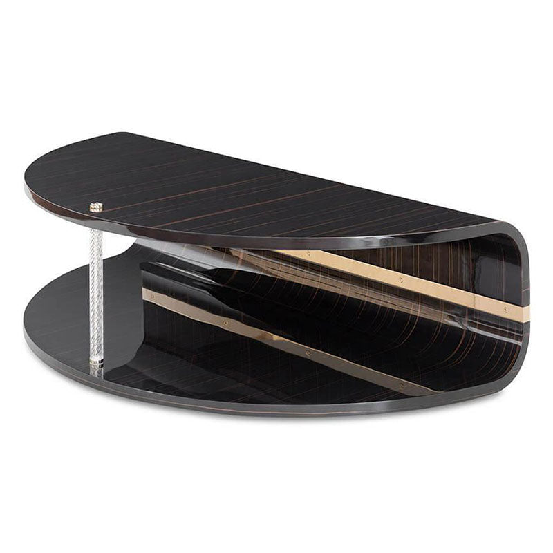 Elegante tavolino da caffè Pannello di Wood curvo Vetro artistico curvo Tubo di vetro trasparente