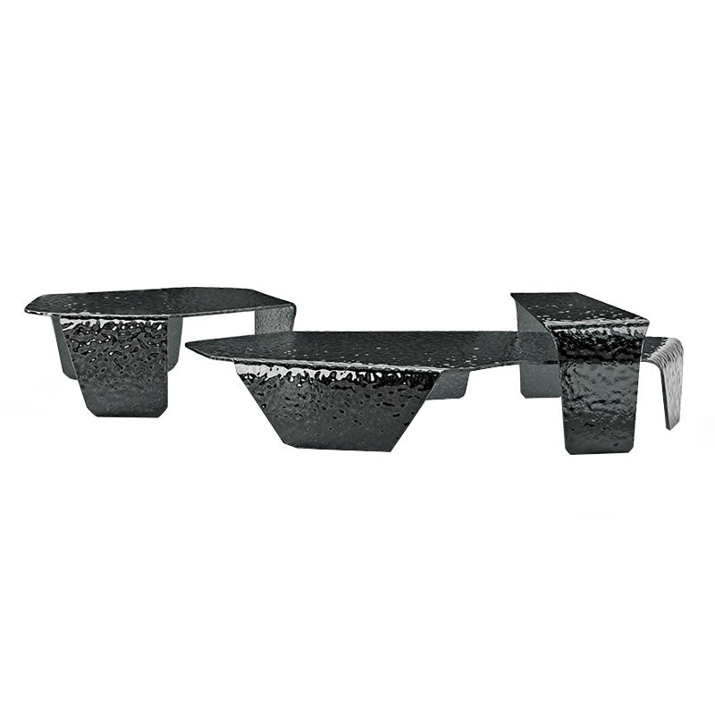 Textured Blue Acrylic Nesting Coffee Table Set, Irregular Geometric Water Ripple Acrylic Center Table