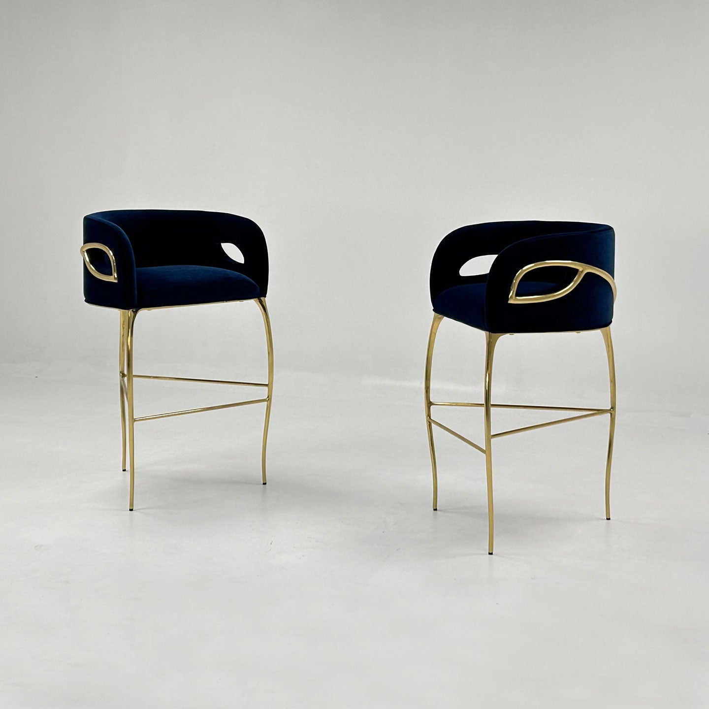 Bar Stool with Polished Brass and Velvet Finish