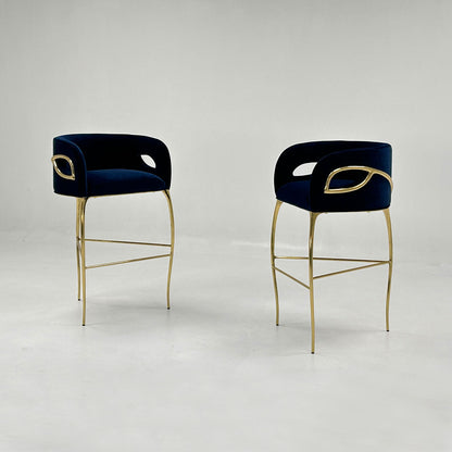 Bar Stool with Polished Brass and Velvet Finish