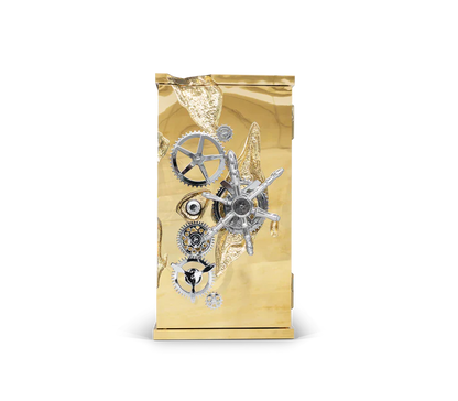 Luxury Gold  Safe Cabinet with Exposed Gears and Clockwork Mechanisms