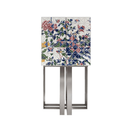 Pixel  Cabinet Luxury Multicolor Mosaic Wine Cabinet - Gold Base