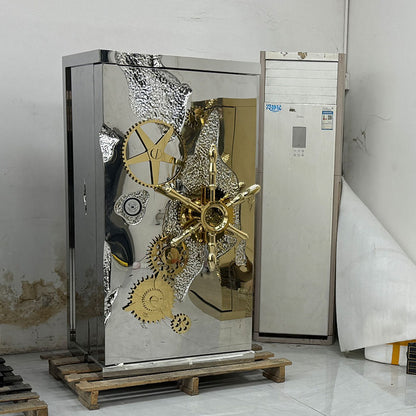 Luxury Gold  Safe Cabinet with Exposed Gears and Clockwork Mechanisms