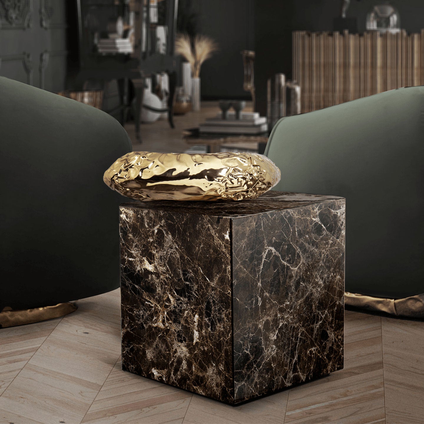 Brown marble sofa side table